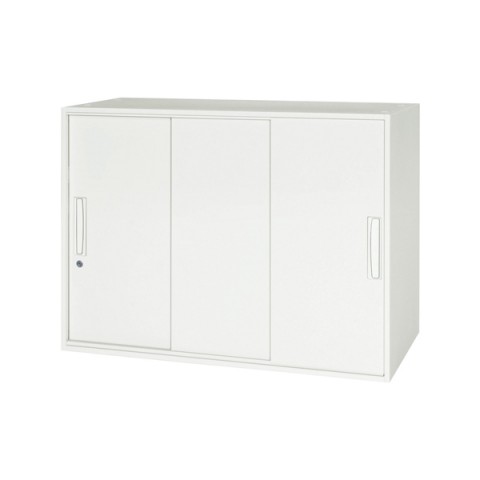 ライオン オフィスキャビネット・収納家具 完成日 組立不要 デリカウォールV スタンダードユニット H690 上・下置両用 スチール3枚引戸型 2段 V845-07TS 318-86