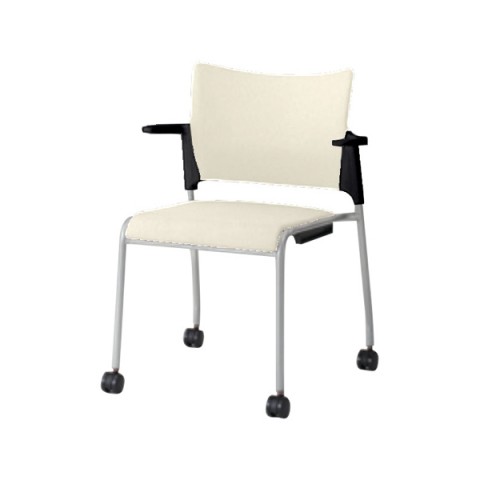 オカムラ ミーティングチェア・多目的チェア 完成日 組立不要 レーテ 4本脚キャスタータイプ 肘付・背カバー付 ブラックシェル ビニールレザー 81R2HY-PB26