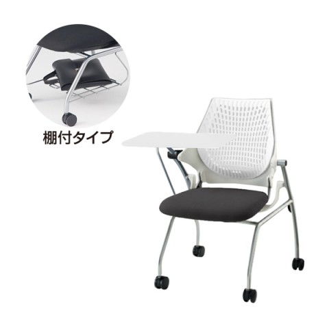 イトーキ ミーティングチェア・多目的チェア 完成日 組立不要 イプサ 樹脂メッシュバック 肘なし メモ台付 ロッキング付 棚付   バックカラー(ホワイト) 脚フレーム(シルバーメタリック) KLD142RPSZ5W9T1