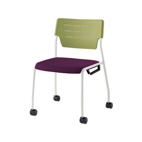 イトーキ ミーティングチェア・多目的チェア 完成日 組立不要 エレック エスシー 4本脚キャスタータイプ 背パッドなし 脚フレームカラー(ホワイト) シェルカラー(モスグリーン) ウレタン双輪キャスター 抗ウイルス加工布地 5号 KLC958PVSW9Q6X7