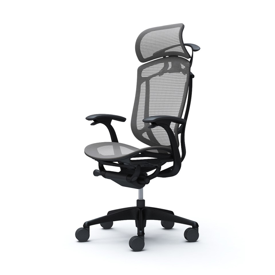 オカムラ オフィスチェア 完成日 組立不要 コンテッサセコンダ エクストラハイバック 大型固定ヘッドレスト メッシュ デザインアーム ブラックフレーム ブラックボディ ランバー無 ハンガー付 ナイロンキャスター CC46MR-FPH2