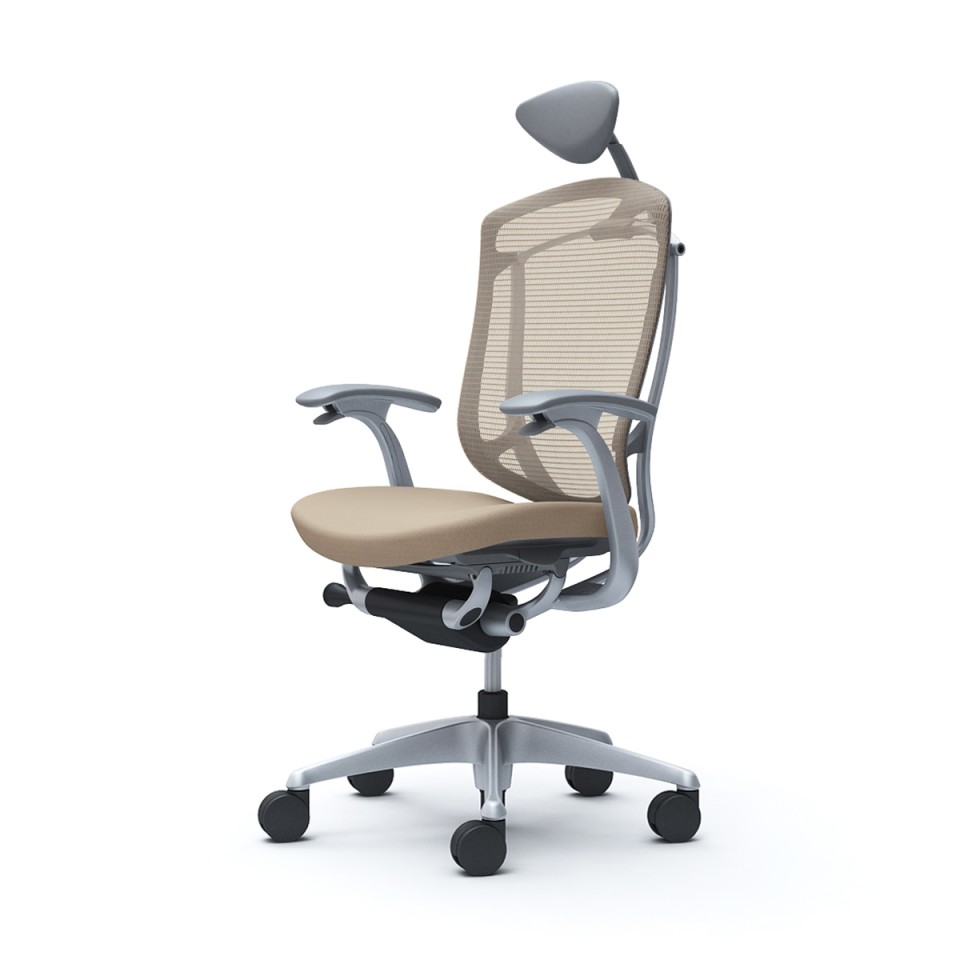 オカムラ オフィスチェア 完成日 組立不要 コンテッサセコンダ エクストラハイバック 小型可動ヘッドレスト クッション デザインアーム シルバーフレーム グレーボディ ランバー無 ハンガー無 ナイロンキャスター CC4CGA-FPC7