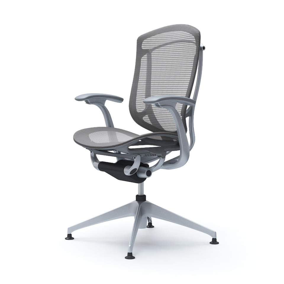 オカムラ オフィスチェア 完成日 組立不要 コンテッサセコンダ 4本脚オートリターン デザインアーム メッシュ シルバーフレーム グレーボディ CC41EA-FPH2
