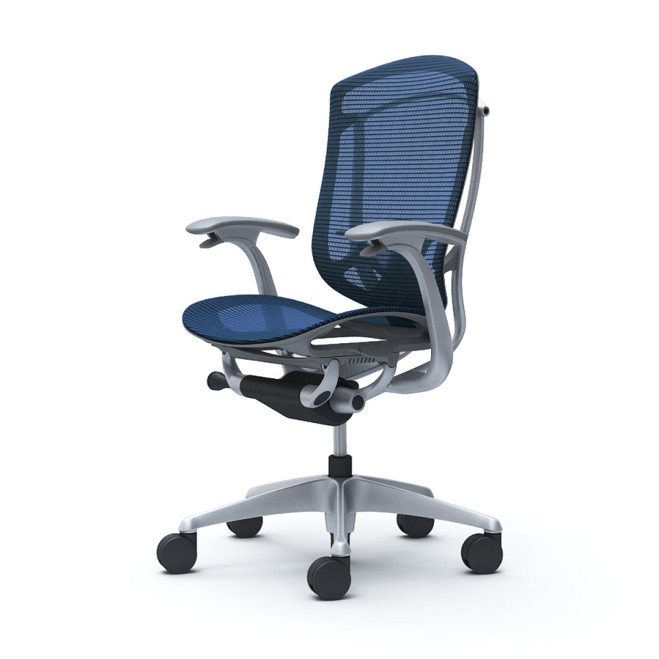 オカムラ オフィスチェア 完成日 組立不要 コンテッサセコンダ ハイバック 5本脚 デザインアーム メッシュ シルバーフレーム グレーボディ ランバー付 ハンガー無 ナイロンキャスター CC41GE-FPG4