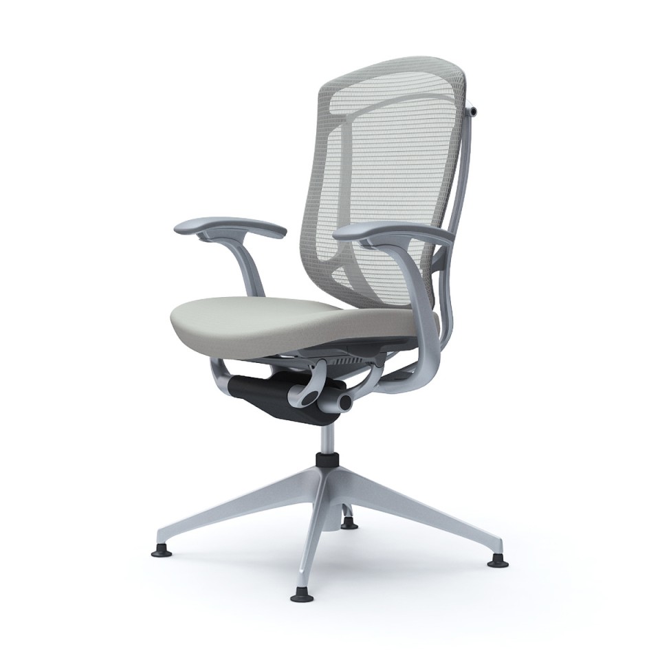 オカムラ オフィスチェア 完成日 組立不要 コンテッサセコンダ 4本脚オートリターン デザインアーム クッション シルバーフレーム グレーボディ CC43EA-FPC3