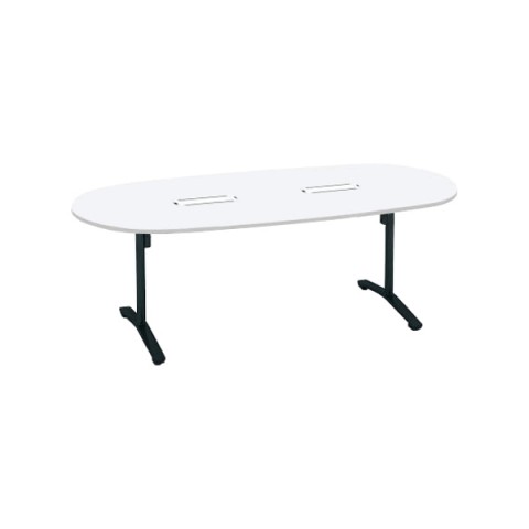 コクヨ ミーティングテーブル 完成日 組立不要 ビエナ 天板固定テーブル T字脚・楕円形天板 塗装脚テーブル 配線ボックス付き 脚カラー(ブラック) MT-VD211BE6AMAW-C