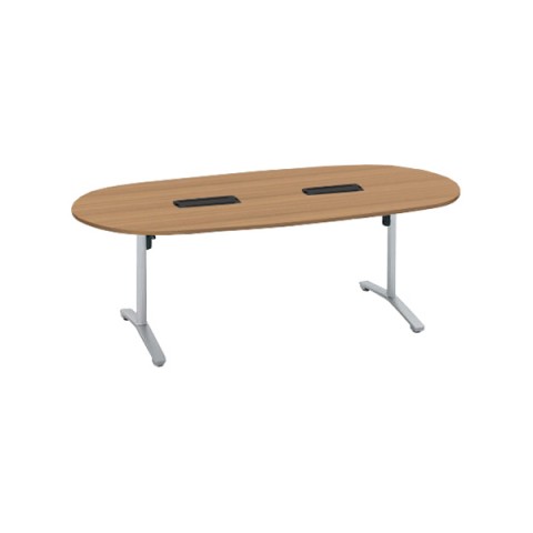 コクヨ ミーティングテーブル 完成日 組立不要 ビエナ 天板固定テーブル T字脚・楕円形天板 塗装脚テーブル 配線ボックス付き 脚カラー(フラットシルバー) MT-VD211BP81MP2-C