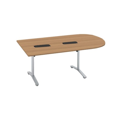 コクヨ ミーティングテーブル 完成日 組立不要 ビエナ 天板固定テーブル T字脚・U字形天板 塗装脚テーブル 配線ボックス付き 脚カラー(フラットシルバー) MT-VU211BP81MP2-C