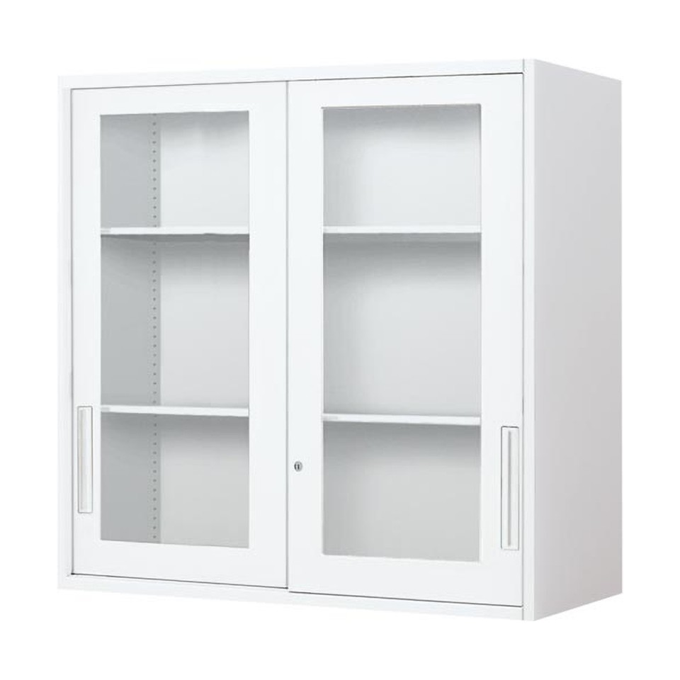 コクヨ オフィスキャビネット・収納家具 完成日 組立不要 エディア H915タイプ 上置き 2枚ガラス引き違い戸 3段 BWU-HGU249SSAWNN