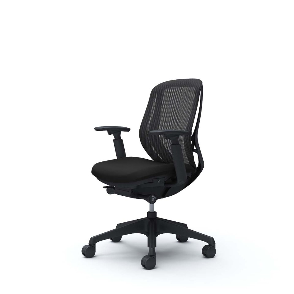 21年製　okamura Sylphy ローバック メッシュタイプ アジャストアーム付 ブラックボディ 樹脂脚 ナイロンキャスター　C681XR-FMP1