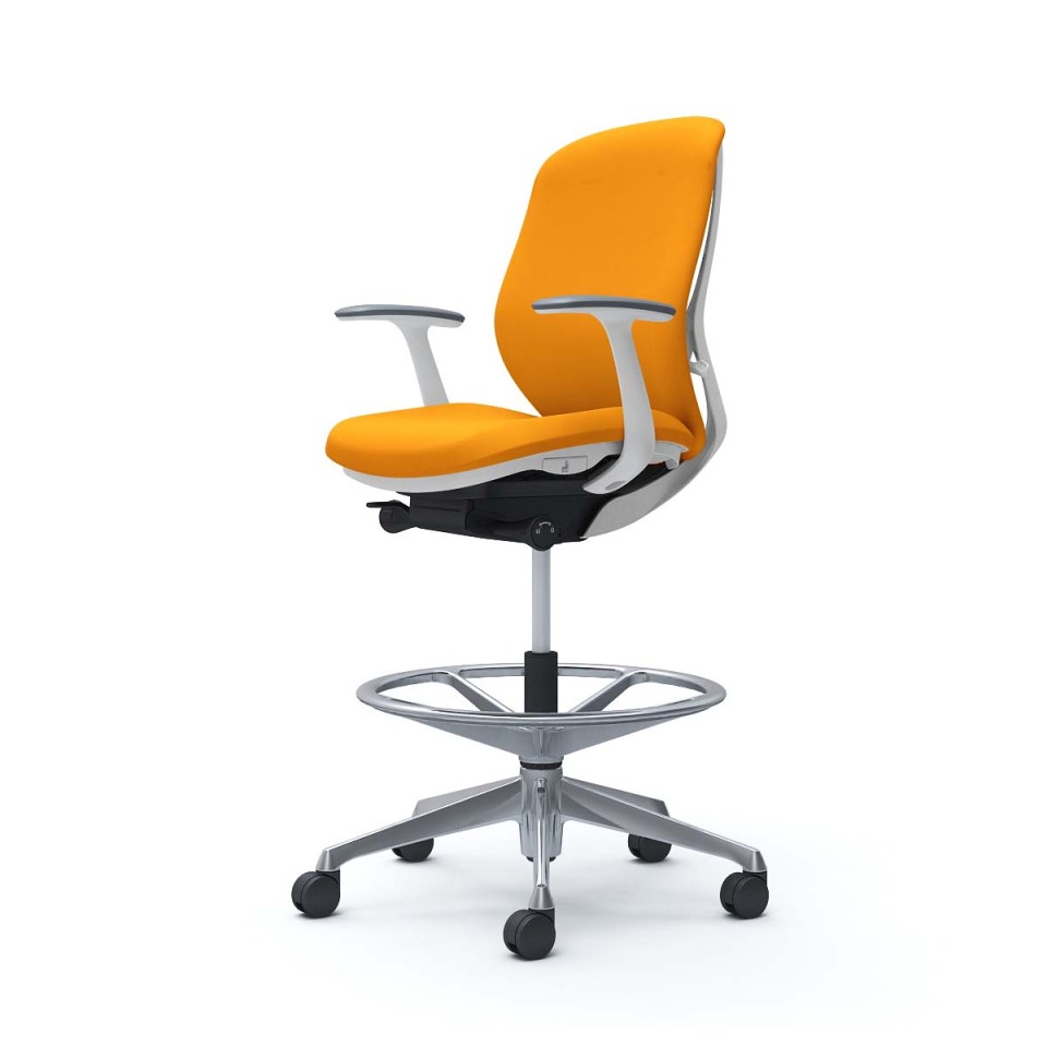 オカムラ オフィスチェア 完成日 組立不要 シルフィー ローバック ハイチェア クッションタイプ デザインアーム付 ホワイトボディ アルミポリッシュ脚 ナイロンキャスター C643HW-FSG8