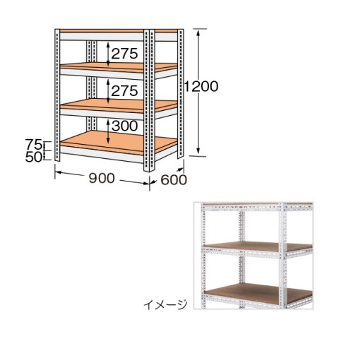 サカエ オフィスキャビネット・収納家具  ボード棚 高さ1200・4段 ボルト止めタイプ NBRW-8144