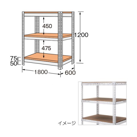 サカエ オフィスキャビネット・収納家具  ボード棚 高さ1200・3段 ボルト止めタイプ NBRW-8743