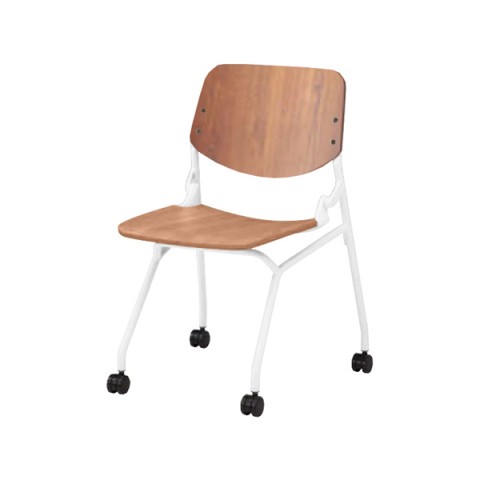 オカムラ ミーティングチェア・多目的チェア 完成日 組立不要 ライブスネスティングチェア パッドなし フレーム(ホワイト) ティンバーウッドシェル(ラスティックパイン) 81S9FY-MW73