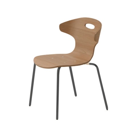 イナバ ミーティングチェア・多目的チェア 完成日 組立不要 アールエス300 4本脚 プライウッドタイプ(木目) 本体カラー:ミディアムウッド RS-300W B19560C5