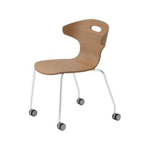 イナバ ミーティングチェア・多目的チェア 完成日 組立不要 アールエス300 キャスター脚 プライウッド(木目) 本体カラー:ミディアムウッド RS-300WC B19670C5