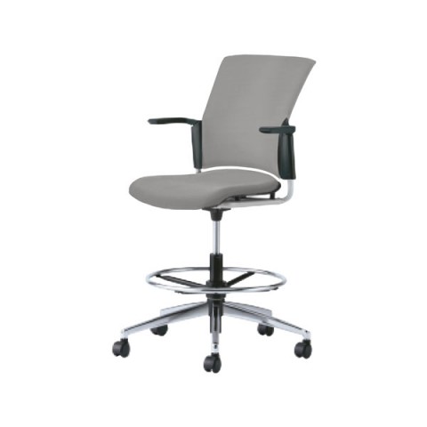 プラス オフィスチェア 完成日 組立不要 チェダーシー 回転脚ハイタイプ 背クッション 肘付ブラックシェル MB-W66SL-2N 690-663