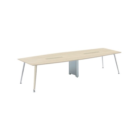 オカムラ ミーティングテーブル 完成日 組立不要 プリシード 舟形天板タイプ 脚カバー:天板同色 ボックス配線 天板マークレスメラミン 塗装脚(スキップシルバー) 3CA6DE-MBB1