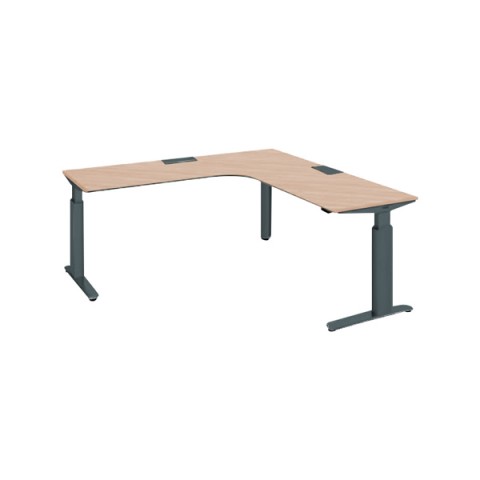 オカムラ オフィスデスク 完成日 組立不要 プリシード 上下昇降デスク L型天板タイプ レバータイプ/インジケーター無 スラントエッジ 塗装脚 3H20MC-MY12