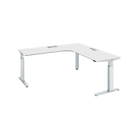 オカムラ オフィスデスク 完成日 組立不要 プリシード 上下昇降デスク L型天板タイプ レバータイプ/インジケーター無 スラントエッジ 塗装脚 3H20MC-MY21