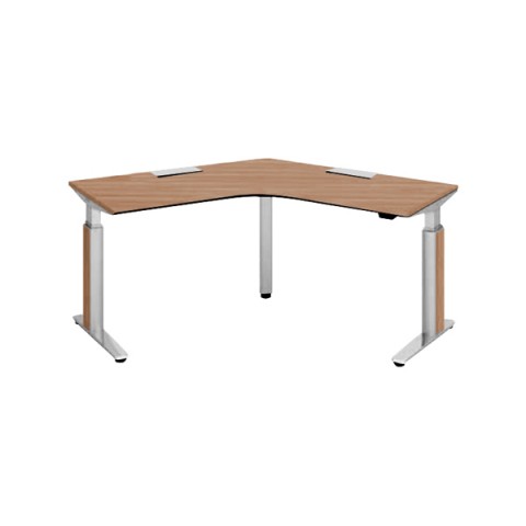 オカムラ オフィスデスク 完成日 組立不要 プリシード 上下昇降デスク 120°天板タイプ レバータイプ/インジケーター無 スラントエッジ ポリッシュ脚 3H20MF-MCC8