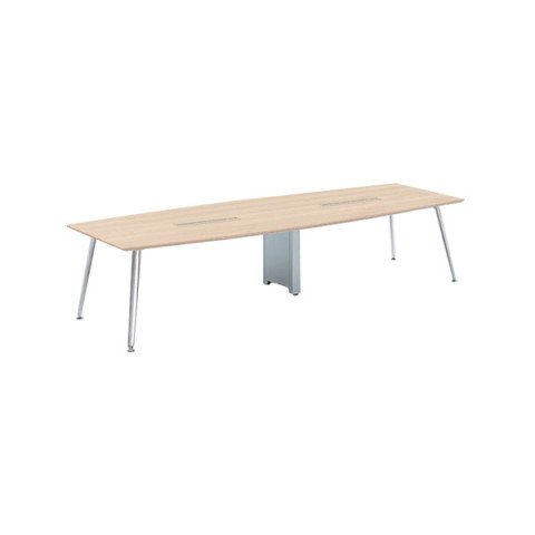 オカムラ ミーティングテーブル 完成日 組立不要 プリシード 舟形天板タイプ 脚カバー:クロムメッキ ボックス配線 天板標準メラミン ポリッシュ脚 3CA6DE-MPY5