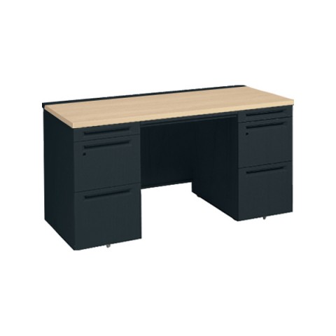 オカムラ オフィスデスク 完成日 組立不要 アドバンス 【中央引出しA3サイズ対応】 両袖机 左3段袖 右3段袖 中央引き出し付 標準タイプ ブラック 3V0SCH-MK57