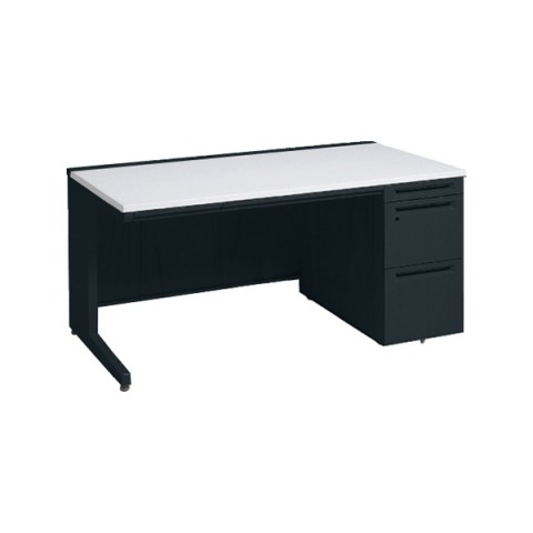 オカムラ オフィスデスク 完成日 組立不要 アドバンス 【中央引出しA3サイズ対応】 片袖机 L脚タイプ(シリンダー錠) 3段袖 中央引き出し付 コンセント対応タイプ 右袖 3V1SMF-MK61