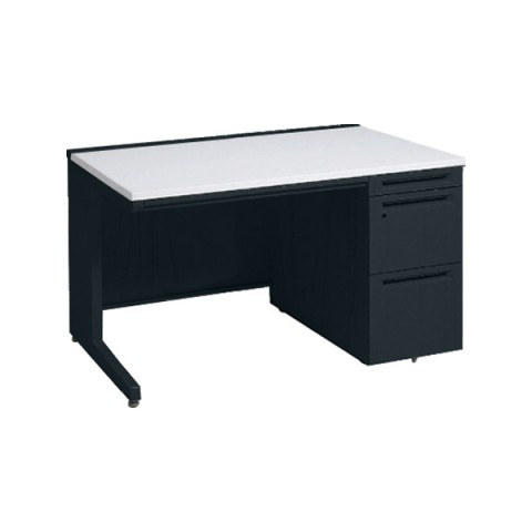 オカムラ オフィスデスク 完成日 組立不要 アドバンス 【中央引出しA3サイズ対応】 片袖机 L脚タイプ(シリンダー錠) 3段袖 中央引き出し付 コンセント対応タイプ 右袖 3V1SML-MK61