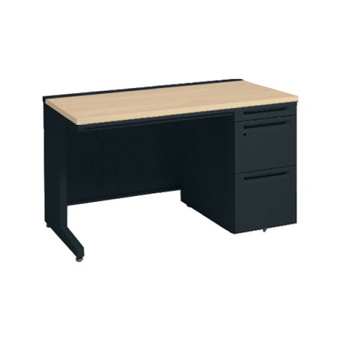 オカムラ オフィスデスク 完成日 組立不要 アドバンス 【中央引出しA3サイズ対応】 片袖机 L脚タイプ(シリンダー錠) 3段袖 中央引き出し付 コンセント対応タイプ 右袖 3V1SNL-MK57