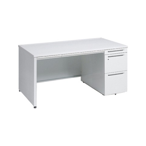 オカムラ オフィスデスク 完成日 組立不要 アドバンス 【中央引出しA3サイズ対応】 片袖机 パネル脚(シリンダー錠)3段袖 中央引き出し付 コンセント対応タイプ 右袖 3V1SYG-MK28