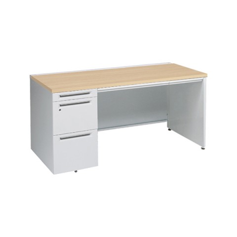 オカムラ オフィスデスク 完成日 組立不要 アドバンス 【中央引出しA3サイズ対応】 片袖机 パネル脚(シリンダー錠)3段袖 中央引き出し付 コンセント対応タイプ 左袖 3V1TXF-MK54