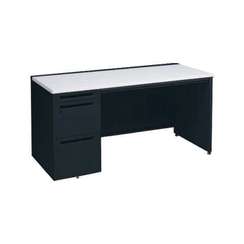 オカムラ オフィスデスク 完成日 組立不要 アドバンス 【中央引出しA3サイズ対応】 片袖机 パネル脚(シリンダー錠)3段袖 中央引き出し付 コンセント対応タイプ 左袖 3V1TZG-MK61