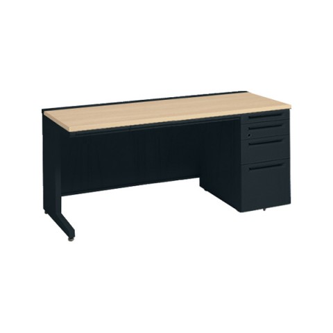 オカムラ オフィスデスク 完成日 組立不要 アドバンス 【中央引出しA3サイズ対応】 片袖机 L脚タイプ(シリンダー錠) 4段袖 中央引き出し付 標準タイプ 右袖 3V1WCE-MK57