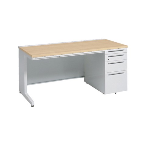 オカムラ オフィスデスク 完成日 組立不要 アドバンス 【中央引出しA3サイズ対応】 片袖机 L脚タイプ(シリンダー錠) 4段袖 中央引き出し付 コンセント対応タイプ 右袖 3V1WLF-MK54