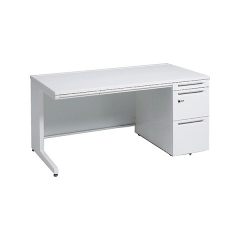 オカムラ オフィスデスク 完成日 組立不要 アドバンス 【中央引出しA3サイズ対応】 片袖机 L脚タイプ(ダイヤル錠) 3段袖 中央引き出し付 コンセント対応タイプ 右袖 3V1YMF-MK28