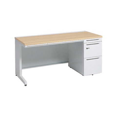 オカムラ オフィスデスク 完成日 組立不要 アドバンス 【中央引出しA3サイズ対応】 片袖机 L脚タイプ(ダイヤル錠) 3段袖 中央引き出し付 コンセント対応タイプ 右袖 3V1YNF-MK54