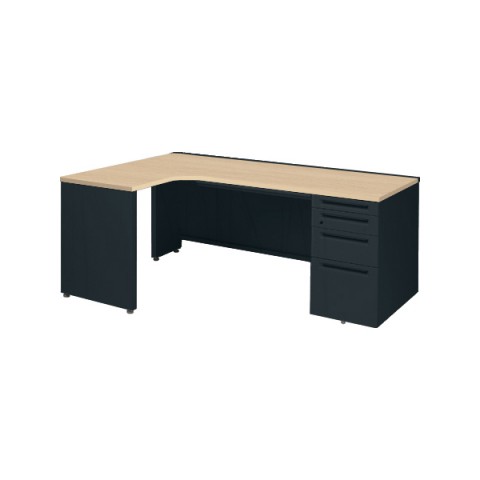 オカムラ オフィスデスク 完成日 組立不要 アドバンス 【中央引出しA3サイズ対応】 デスク(L型机) 袖脚タイプ(シリンダー錠) 片袖4段袖 中央引出し付 コンセント対応タイプ 左用 3VMXLC-MK57