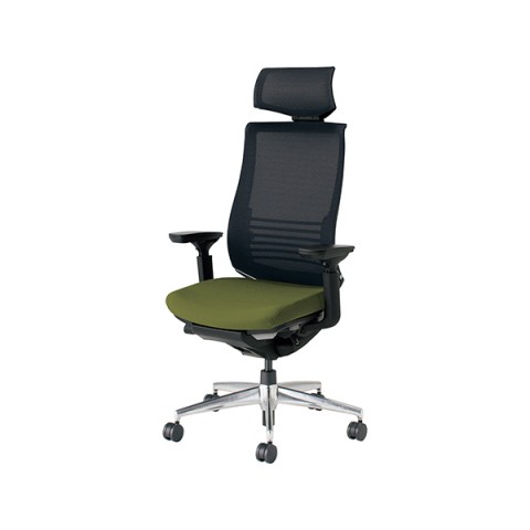 コクヨ オフィスチェア 完成日 組立不要 ベゼル アルミポリッシュタイプ ヘッドレスト付きタイプ(ランバーサポート付き) 可動肘 ブラックフレーム(背座別色) ポリウレタン巻きキャスター CR-A2835E6CGMQ5-VNN