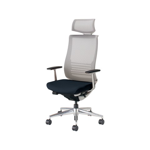 コクヨ オフィスチェア 完成日 組立不要 ベゼル アルミポリッシュタイプ ヘッドレスト付きタイプ(ランバーサポート付き) アルミ肘 ホワイトフレーム(背座別色) ポリウレタン巻きキャスター CR-A2865E1CGME6-VN