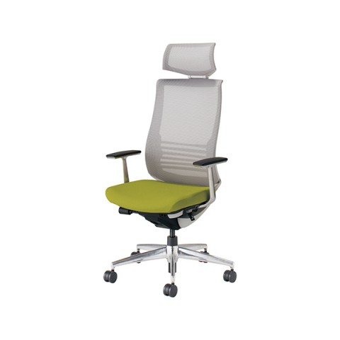 コクヨ オフィスチェア 完成日 組立不要 ベゼル アルミポリッシュタイプ ヘッドレスト付きタイプ(ランバーサポート付き) アルミ肘 ホワイトフレーム(背座別色) ポリウレタン巻きキャスター CR-A2865E1CGMQ3-VN