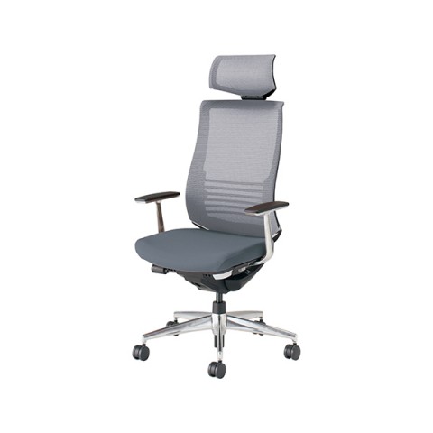 コクヨ オフィスチェア 完成日 組立不要 ベゼル アルミポリッシュタイプ ヘッドレスト付きタイプ(ランバーサポート付き) アルミ肘 ブラックフレーム(背座同色) ポリウレタン巻きキャスター CR-A2865E6GME3-VN