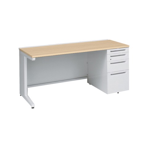 オカムラ オフィスデスク 完成日 組立不要 アドバンス 片袖机 L脚タイプ(シリンダー錠) 4段袖 中央引き出し無 コンセント対応タイプ 右袖 3V1BLG-MK54