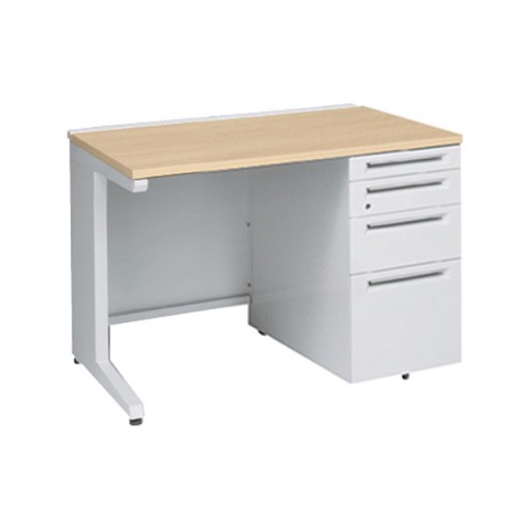 オカムラ オフィスデスク 完成日 組立不要 アドバンス 片袖机 L脚タイプ(シリンダー錠) 4段袖 中央引き出し無 コンセント対応タイプ 右袖 3V1BLL-MK54