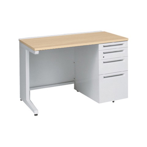 オカムラ オフィスデスク 完成日 組立不要 アドバンス 片袖机 L脚タイプ(シリンダー錠) 4段袖 中央引き出し無 コンセント対応タイプ 右袖 3V1BNK-MK54