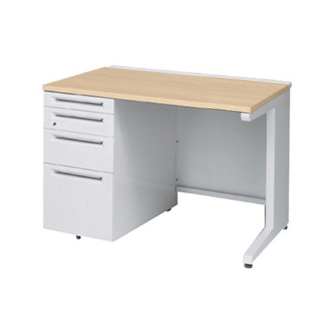 オカムラ オフィスデスク 完成日 組立不要 アドバンス 片袖机 L脚タイプ(シリンダー錠) 4段袖 中央引き出し無 標準タイプ 左袖 3V1DAL-MK54