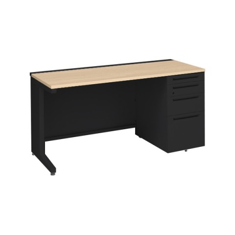 オカムラ オフィスデスク 完成日 組立不要 アドバンス 片袖机 L脚タイプ(シリンダー錠) 4段袖 中央引き出し無 標準タイプ 右袖 3V1BCH-MK57