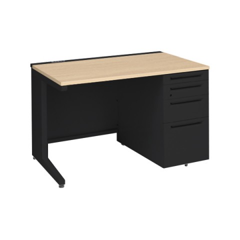 オカムラ オフィスデスク 完成日 組立不要 アドバンス 片袖机 L脚タイプ(シリンダー錠) 4段袖 中央引き出し無 コンセント対応タイプ 右袖 3V1BMK-MK57