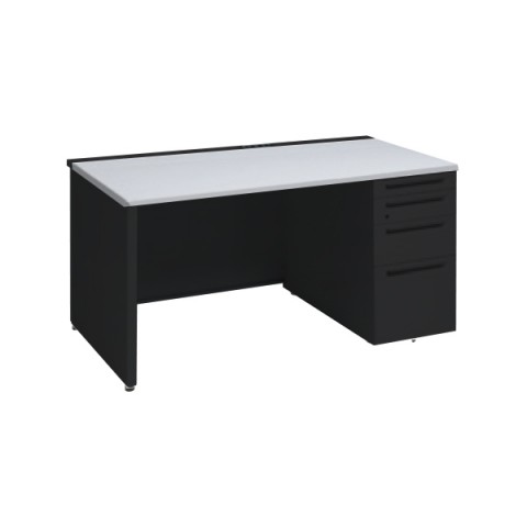 オカムラ オフィスデスク 完成日 組立不要 アドバンス 片袖机 パネル脚(シリンダー錠)4段袖 中央引き出し無 コンセント対応タイプ 右袖 3V1BYH-MK61