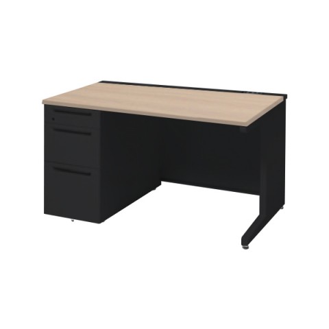 オカムラ オフィスデスク 完成日 組立不要 アドバンス 片袖机 L脚タイプ(シリンダー錠) 3段袖(小引出し+B5+A4/B4兼用) 中央引き出し無 コンセント対応タイプ 左袖 3V13MK-MK57